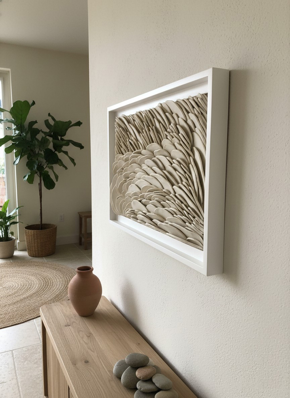 Organic Modern Wave Sculpture Decor, Bespoke Commissioned Textured Cream Framed Artwork - Image 5