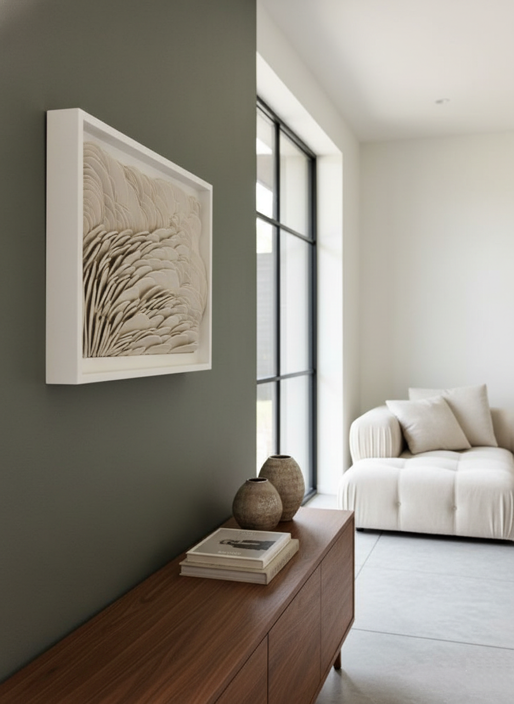 Organic Modern Wave Sculpture Decor, Bespoke Commissioned Textured Cream Framed Artwork - Image 4