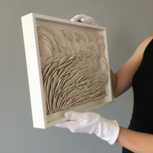 Organic Modern Wave Sculpture Decor, Bespoke Commissioned Textured Cream Framed Artwork