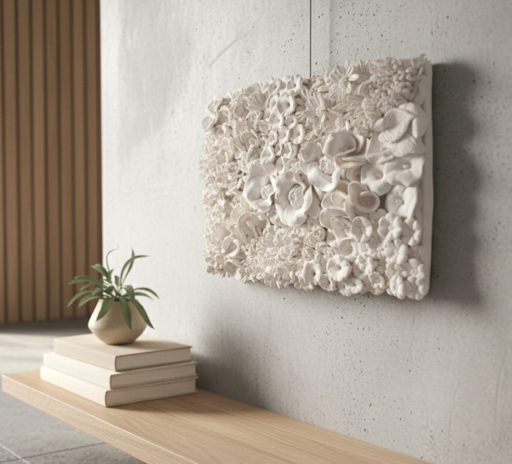 Wildflower Clay Wall Art Textured Floral Plaque, 32x22cm - Image 2