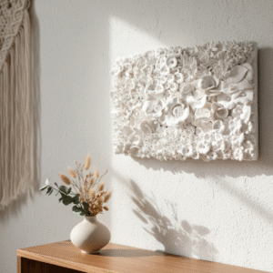 Wildflower Clay Wall Art Textured Floral Plaque, 32x22cm