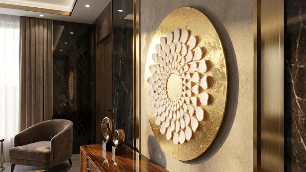 Textured Clay & Gold Leaf Wall Art 3D Lace Petal Mandala | White Gold Boho Decor - Image 7