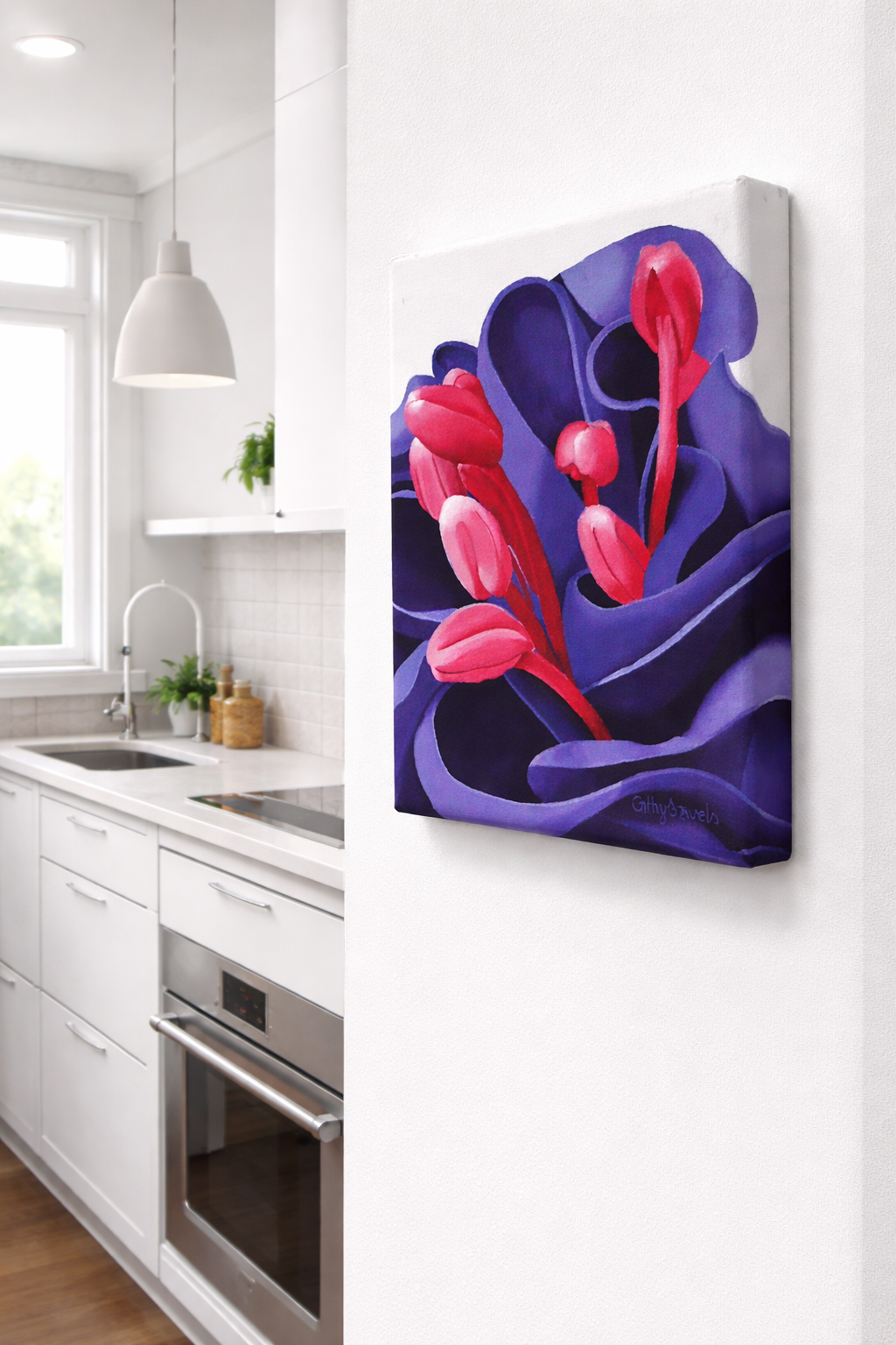 Fuchsia Flower Botanical Wall Art in Pink & Purple - Image 2