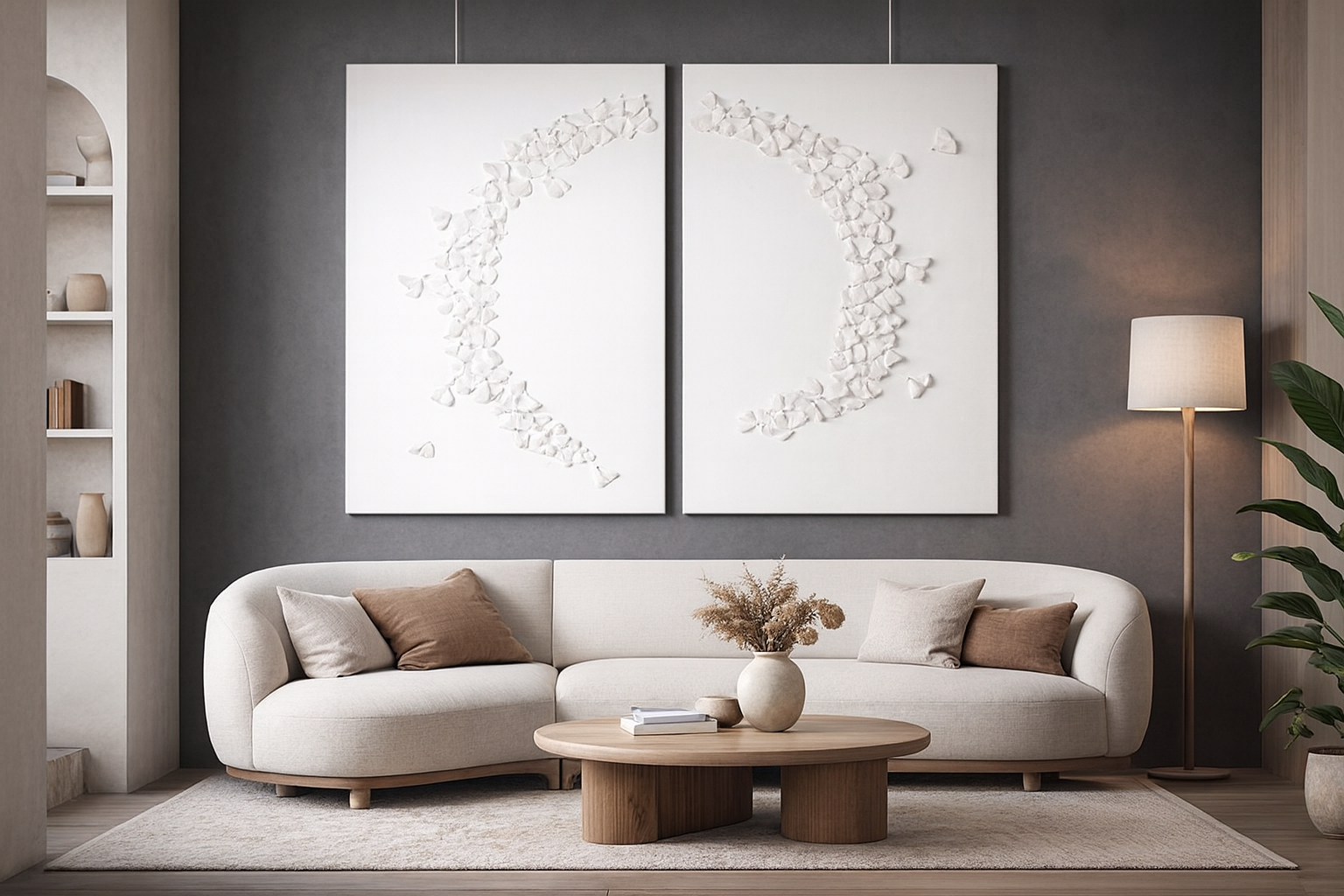 Ginkgo Leaves Diptych Dimensional Wall Sculpture, White on White Luxury Interior Design Art - Image 7
