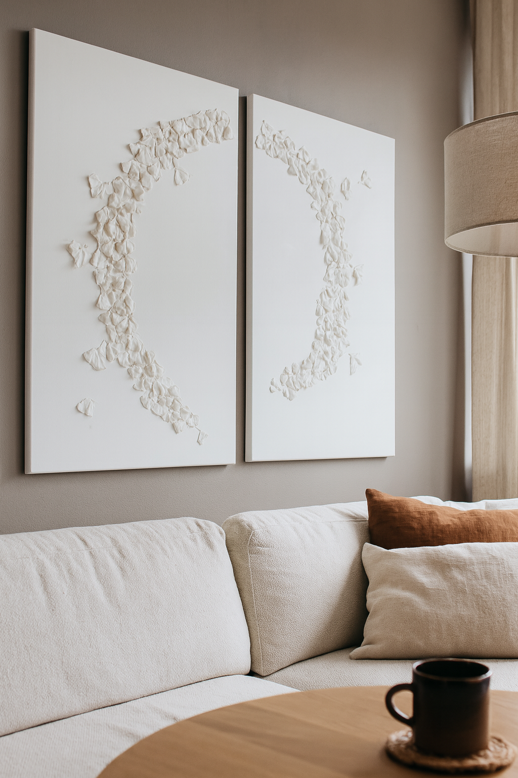 Ginkgo Leaves Diptych Dimensional Wall Sculpture, White on White Luxury Interior Design Art - Image 2