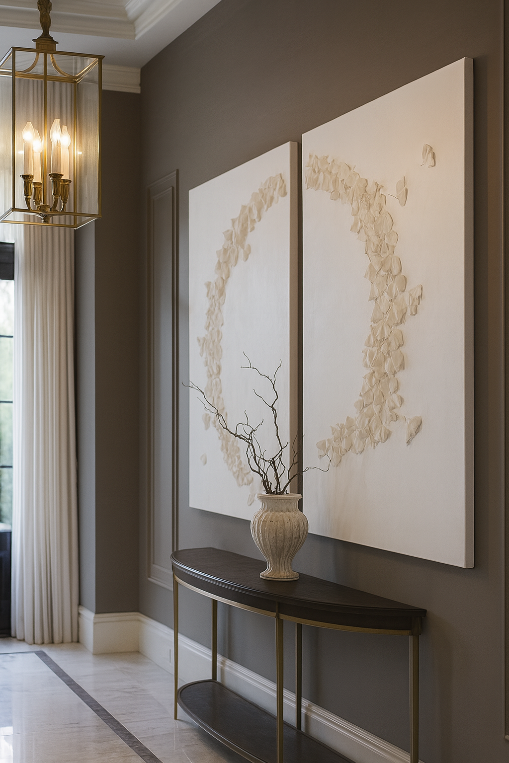 Ginkgo Leaves Diptych Dimensional Wall Sculpture, White on White Luxury Interior Design Art - Image 5