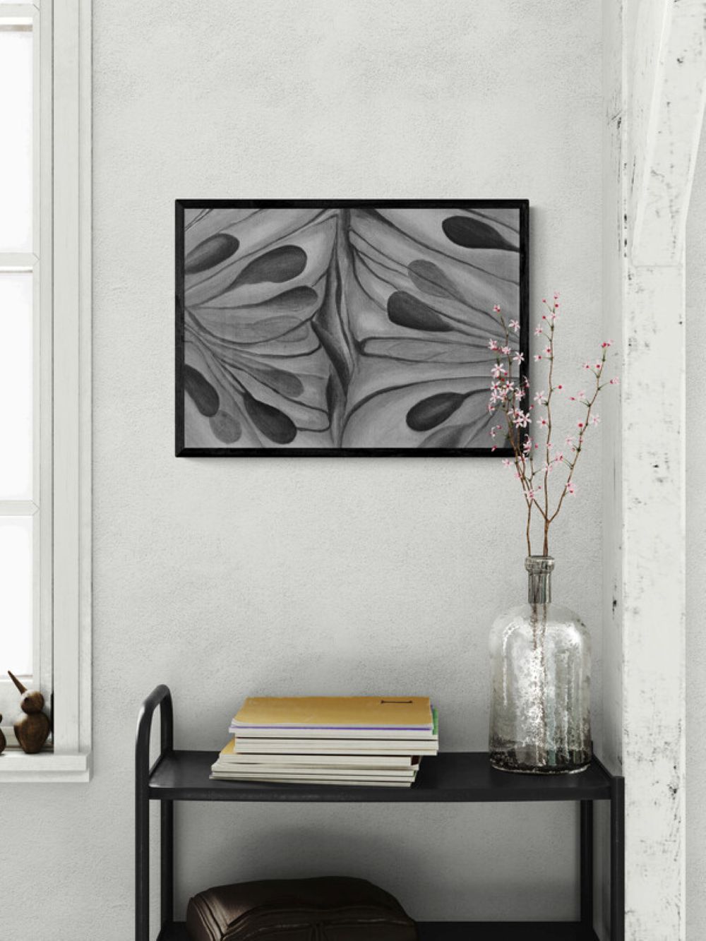 Grayscale Modern Organic Monochrome Ethereal Abstract Painting - Image 2
