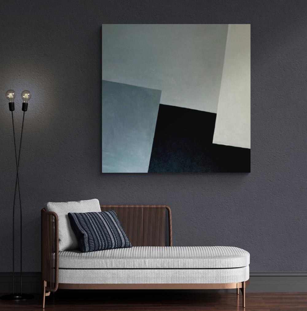 Large Minimalist Blue and White Linear Block Abstract Painting on Canvas Original Artwork in Modern Style Home Decor