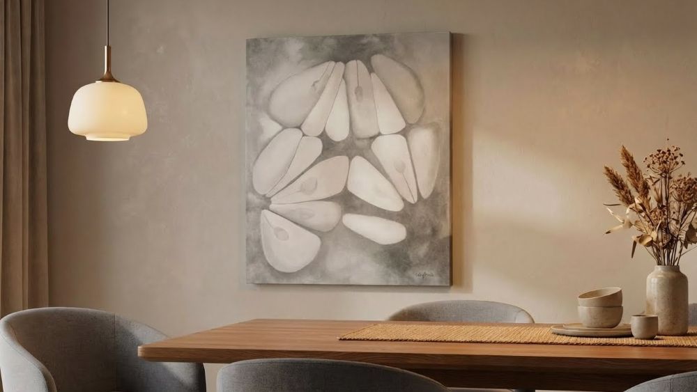 Ethereal Abstract Oil Painting Monochromatic Wall Art - Oversized Minimalist Canvas in Neutral Tones - Image 2