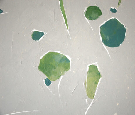 palette knife abstract painting blue green on gray