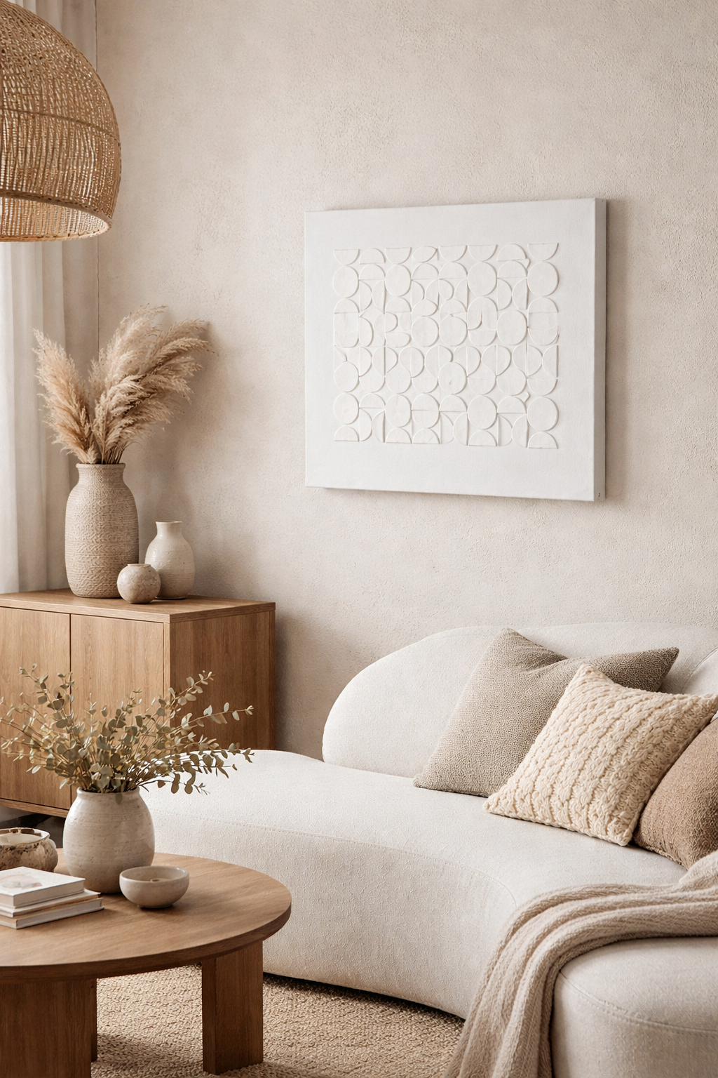 Geometric Clay Dimensional Shapes Wall Art in Off-White - Image 3