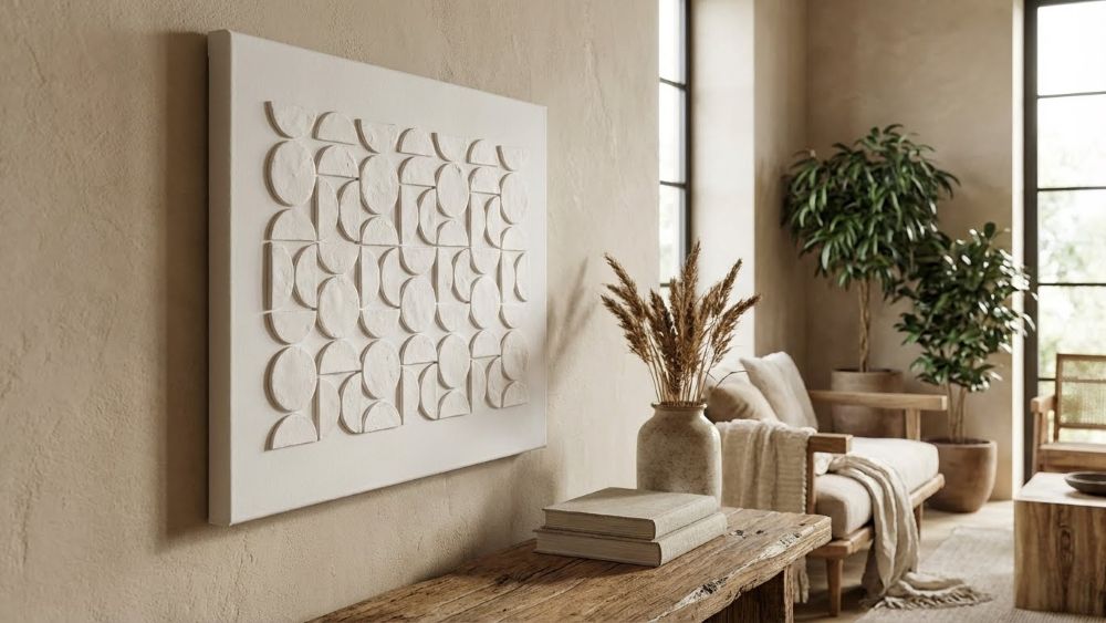Geometric Clay Dimensional Shapes Wall Art in Off-White - Image 2