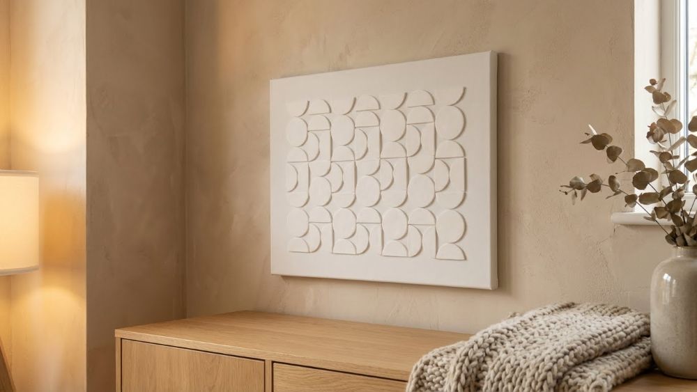 Geometric Clay Dimensional Shapes Wall Art in Off-White