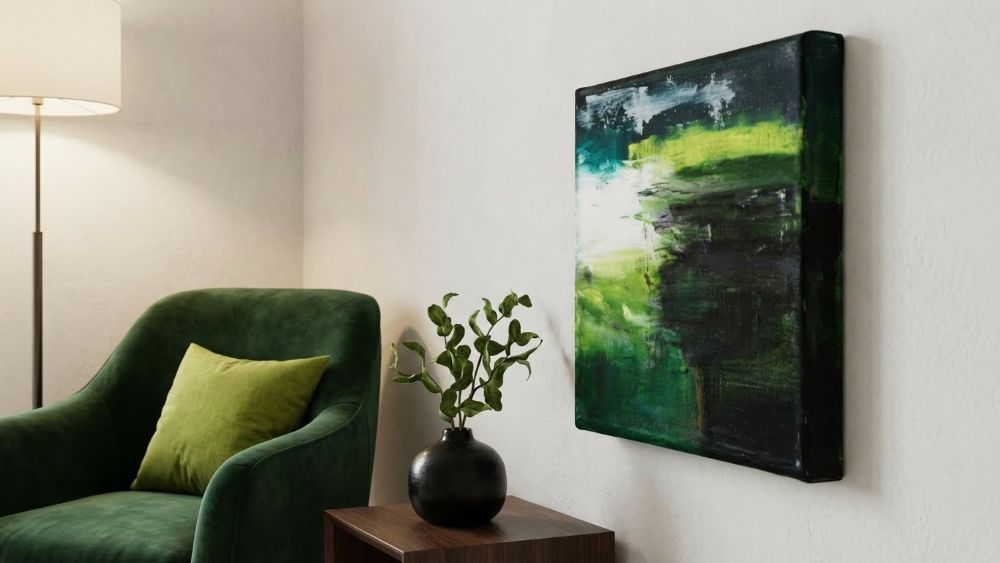 Green Abstract Small Palette Knife Painting, Art Gift for Modern Home - Image 3