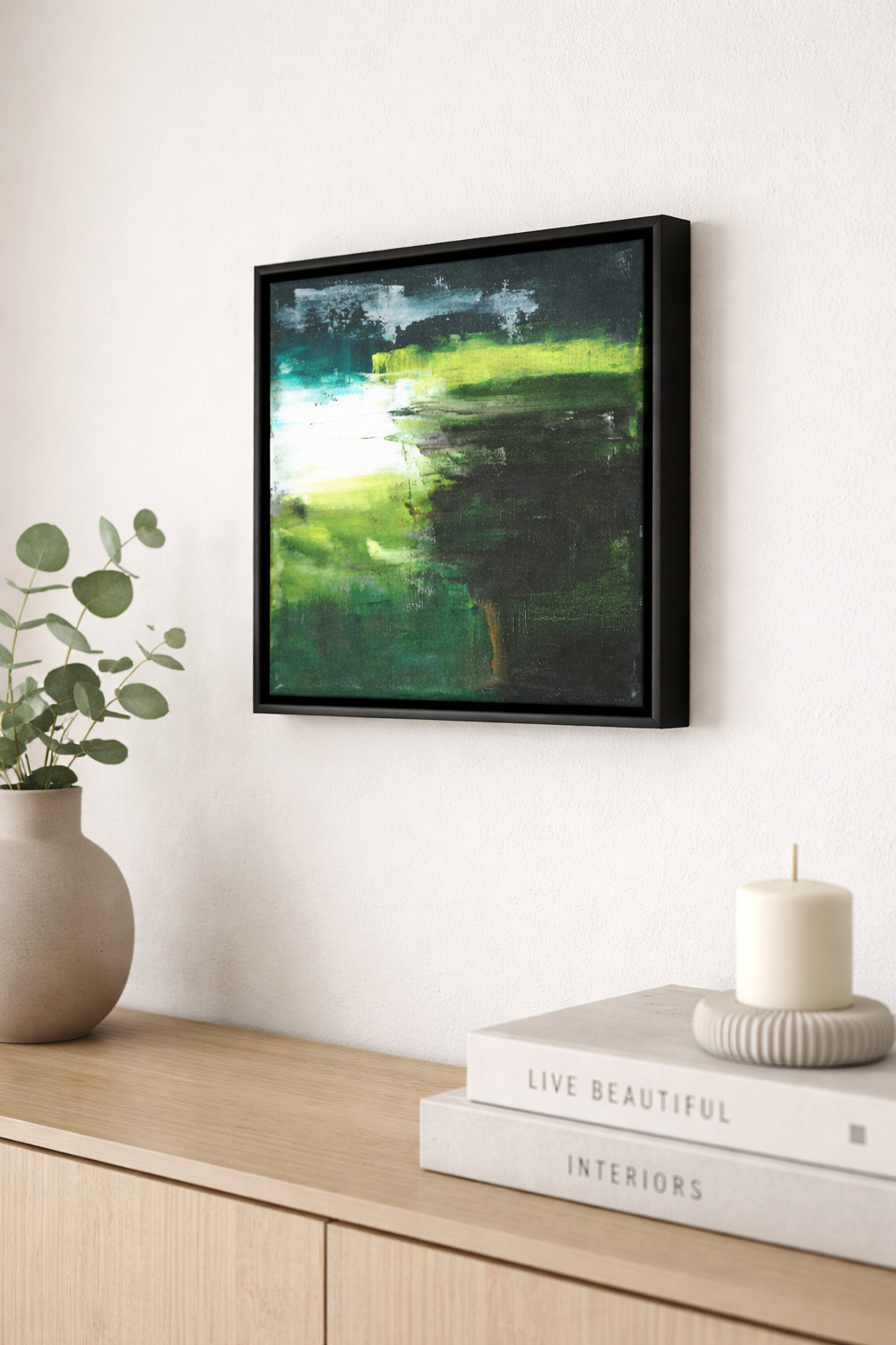 Green Abstract Small Palette Knife Painting, Art Gift for Modern Home