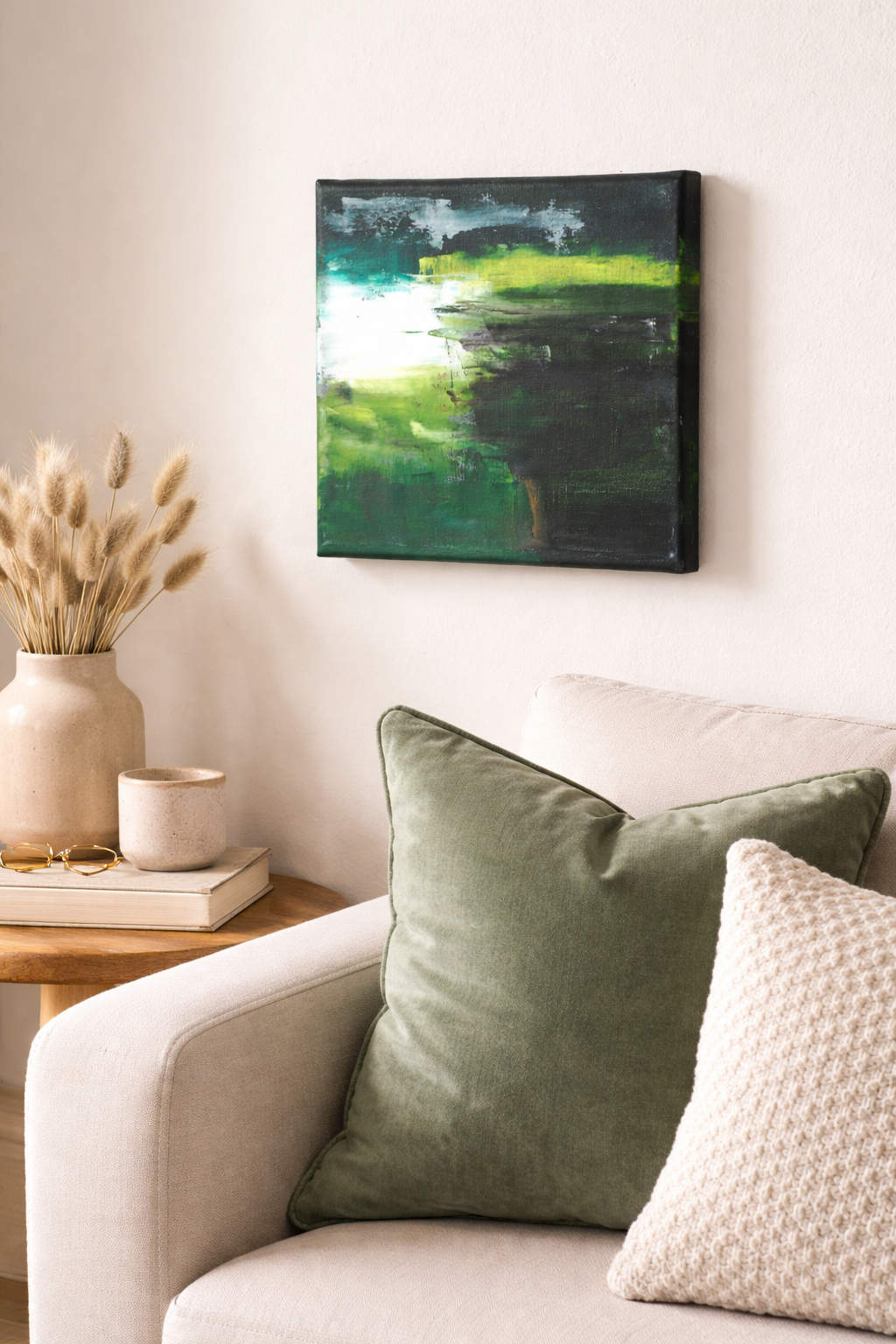 Green Abstract Small Palette Knife Painting, Art Gift for Modern Home - Image 2