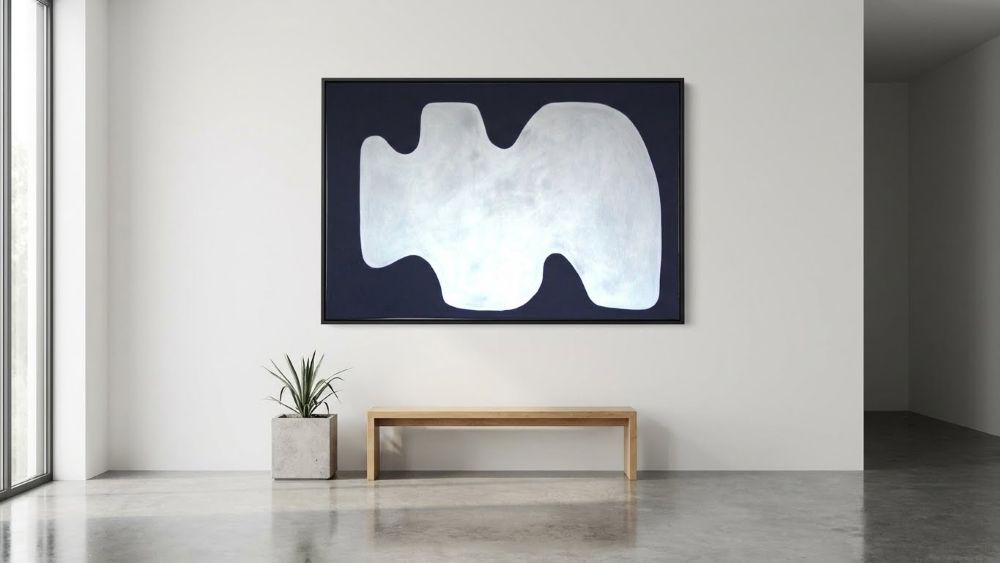 Navy Blue Extra Large Modern Abstract Organic Shapes Wabi Sabi Wall Art - Image 6