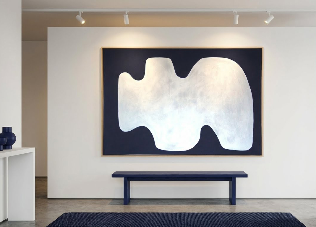 Navy Blue Extra Large Modern Abstract Organic Shapes Wabi Sabi Wall Art