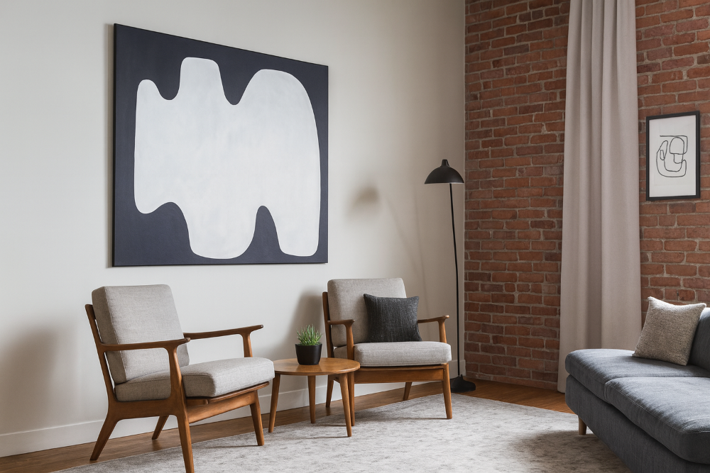 Navy Blue Extra Large Modern Abstract Organic Shapes Wabi Sabi Wall Art - Image 3