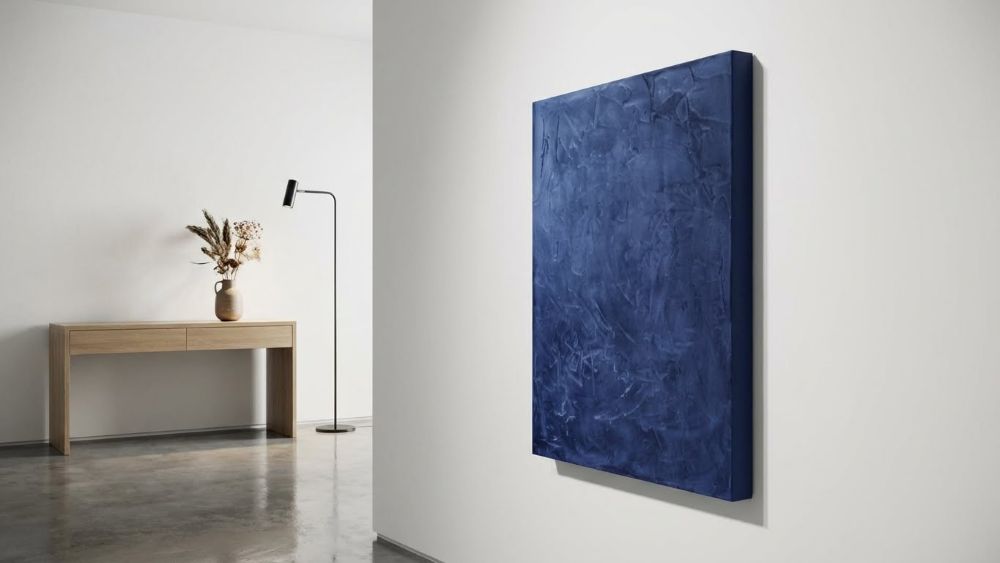 Navy Blue Plaster Relief Textured Minimalist Wabi Sabi Japandi Wall Art