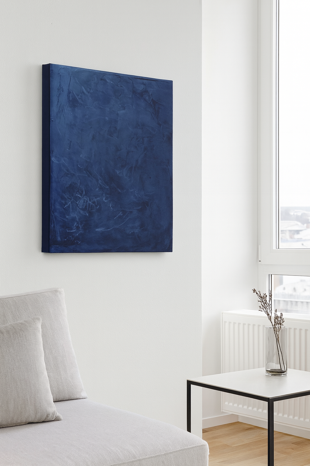 Navy Blue Plaster Relief Textured Minimalist Wabi Sabi Japandi Wall Art - Image 4