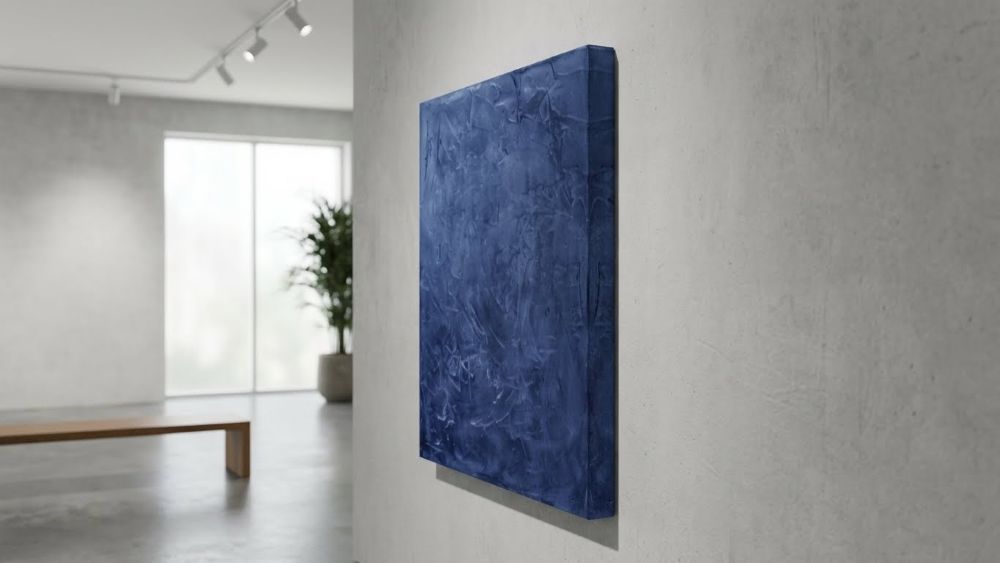 Navy Blue Plaster Relief Textured Minimalist Wabi Sabi Japandi Wall Art - Image 5