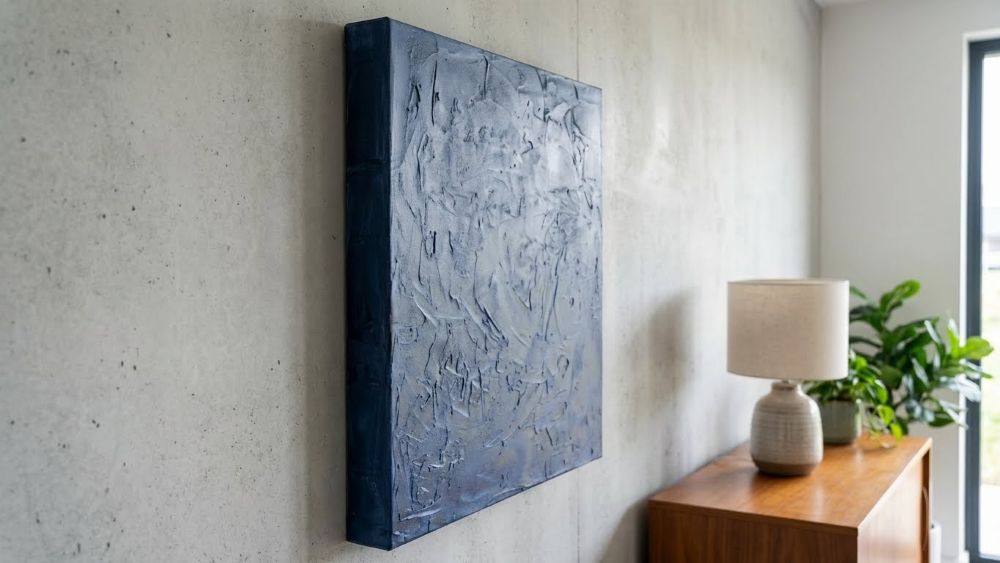 Navy Blue Plaster Relief Textured Minimalist Wabi Sabi Japandi Wall Art - Image 2