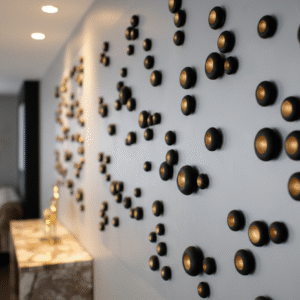 Black & Copper Pods Wall Installation Art, Dimensional Decor