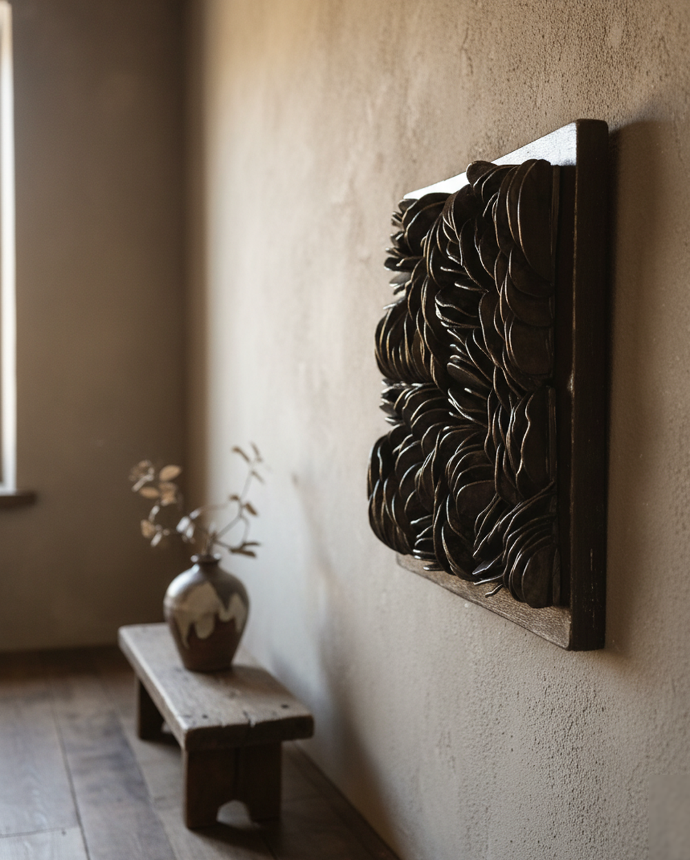 Black Metallic Water Ripples 3D Abstract Clay Wall Sculpture - Image 8