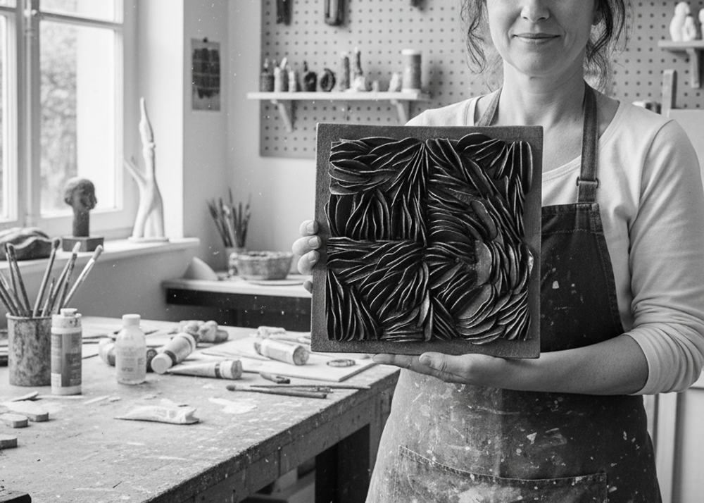 Black Metallic Water Ripples 3D Abstract Clay Wall Sculpture - Image 9