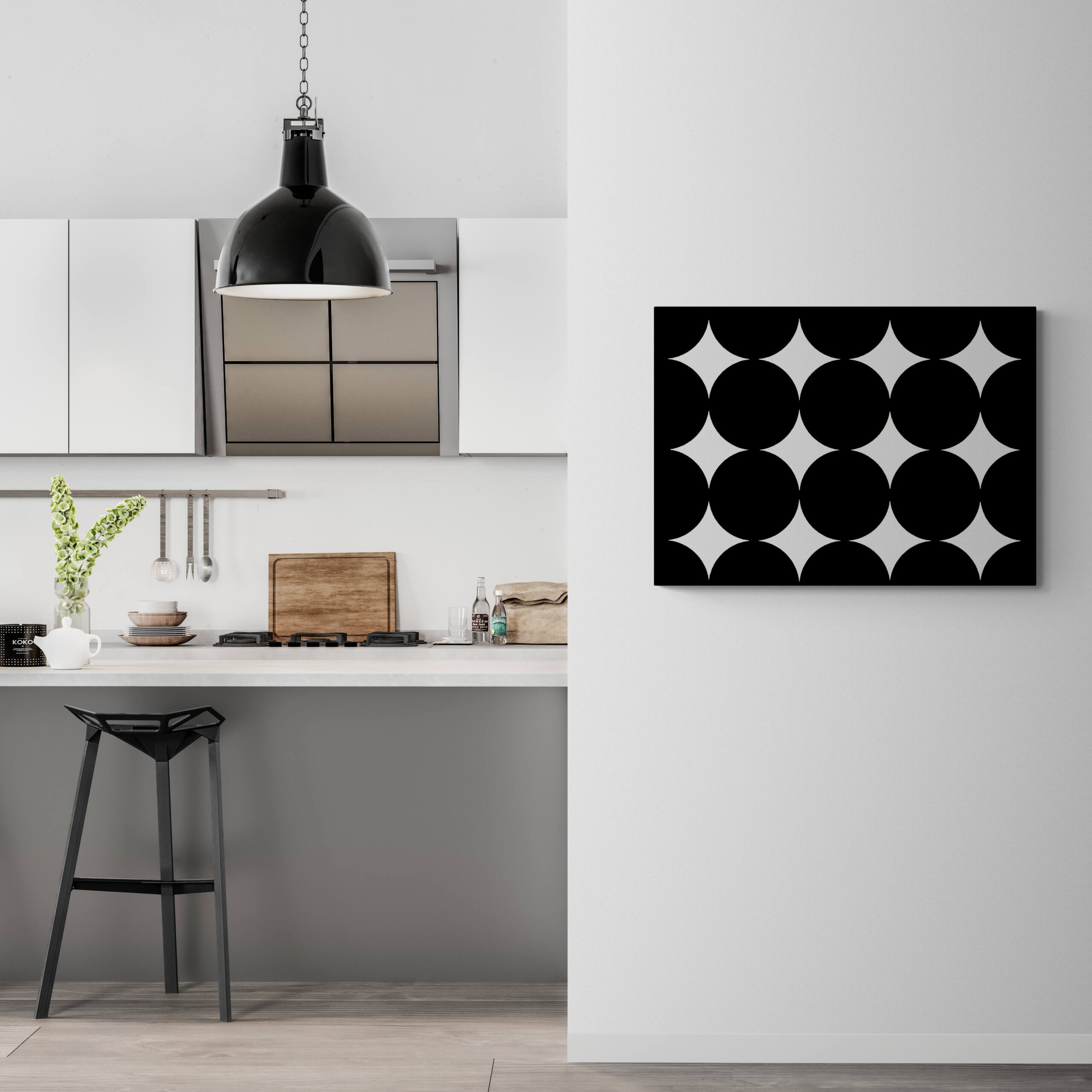 Large Simple Minimalist Wall Art Painting in Black and White Canvas