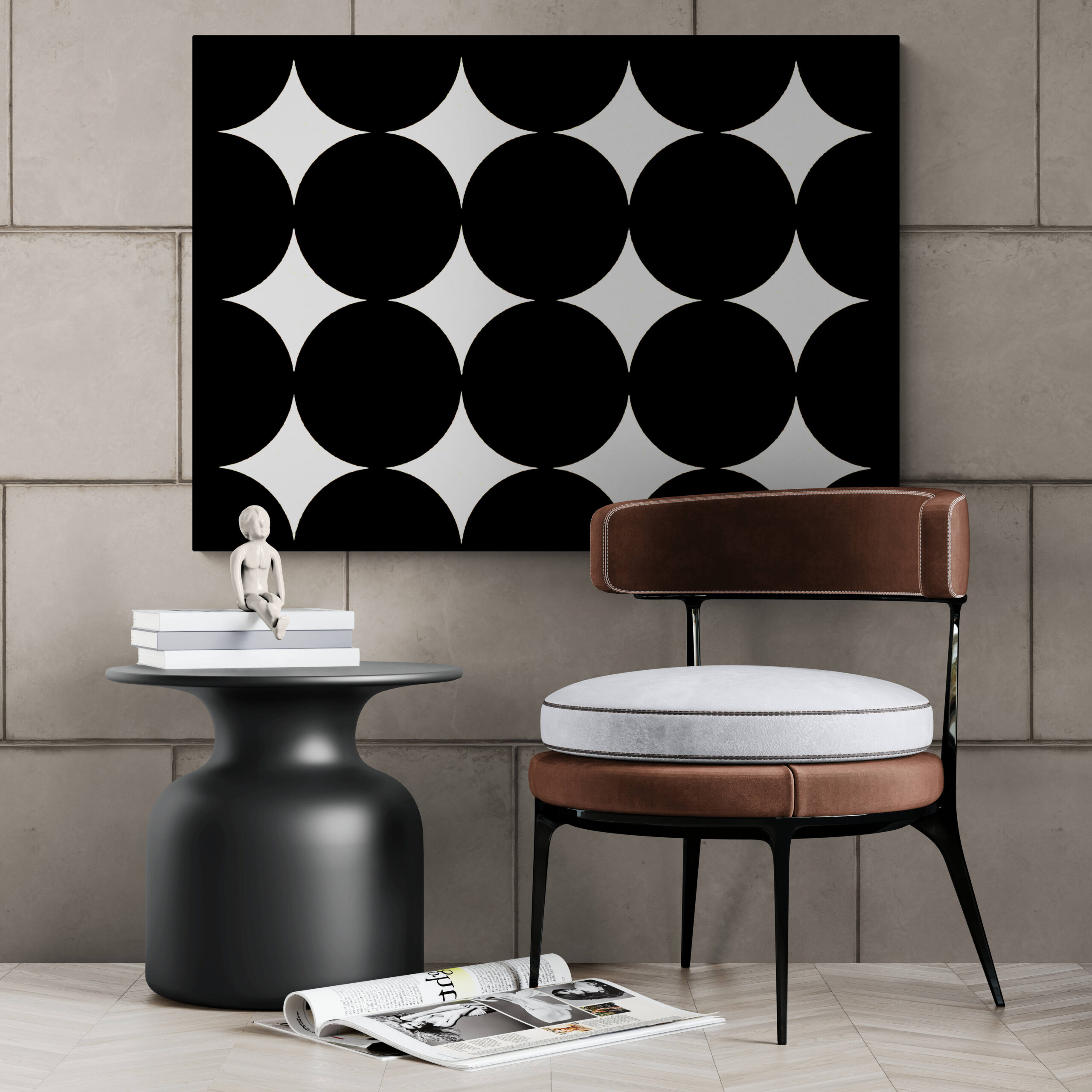 Large Simple Minimalist Wall Art Painting in Black and White Canvas