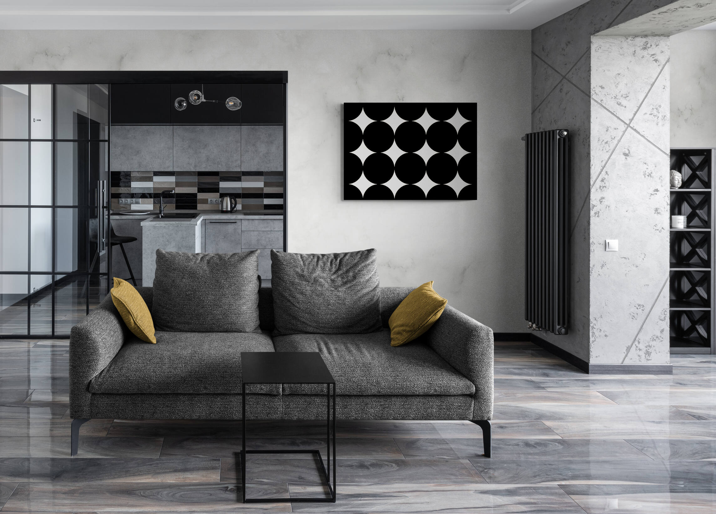 Large Simple Minimalist Wall Art Painting in Black and White Canvas