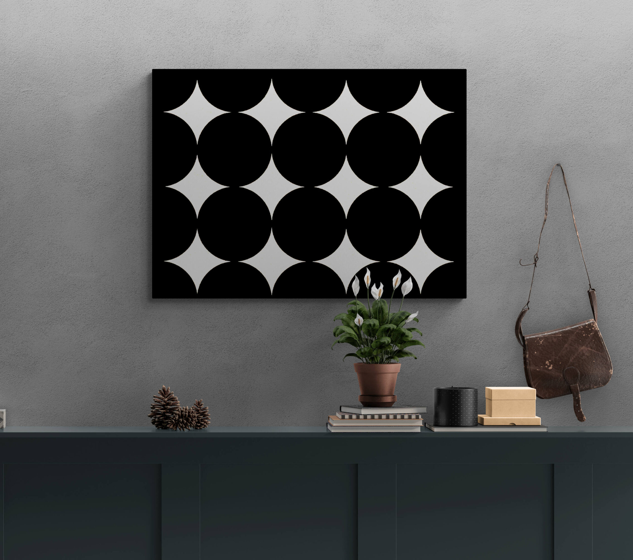 Large Simple Minimalist Wall Art Painting in Black and White Canvas