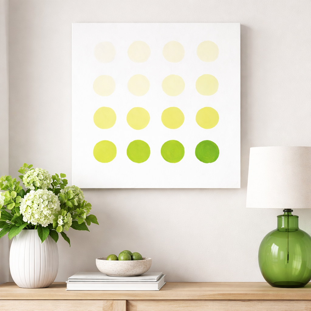 Green Ombre Circles Abstract Wall Art Painting, Modern Minimalist Kandinsky Style Home Accent