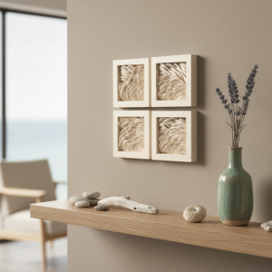 3D Clay Wall Art Set of 4 Textured Wall Sculpture Minimalist Wave Art