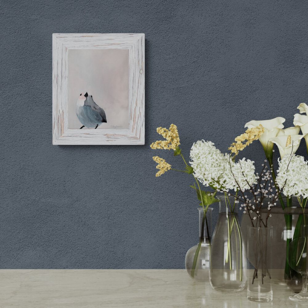 Charming Little Bird Original Painting - Cute Whimsical Blue Gray Bird on Canvas