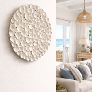 Round Coral Clay Nautical Wall Art Sculpture in Soft Cream