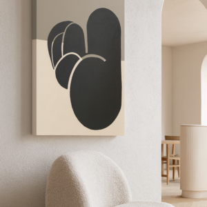 Abstract Shapes Wall Art "Mother & Child" Painting in Neutral Brown Beige or Teal