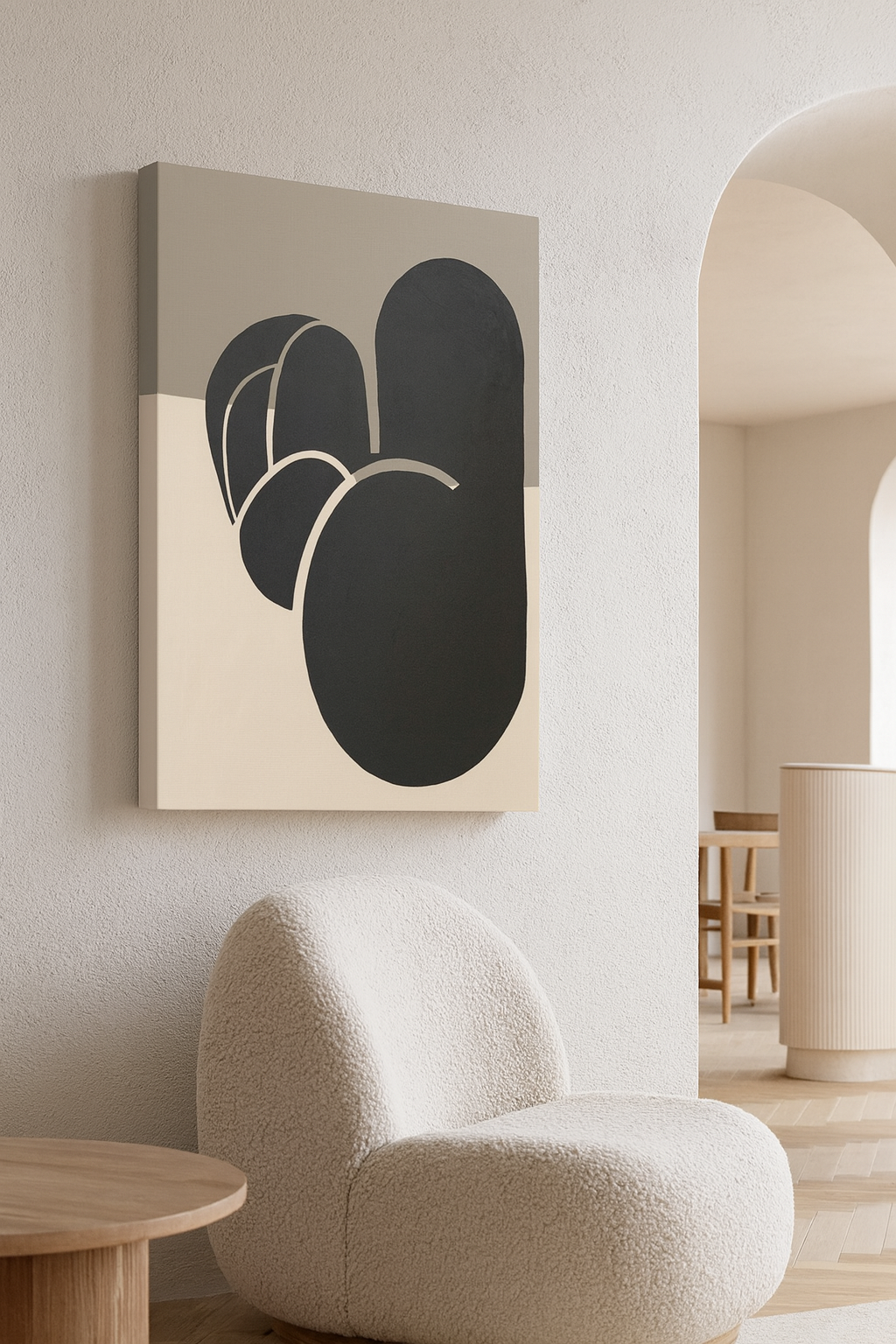 Abstract Shapes Wall Art "Mother & Child" Painting in Neutral Brown Beige or Teal