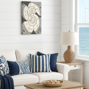 Nautilus Ammonite Abstract Painting Original Coastal Wall Art Ocean Inspired Home Decor