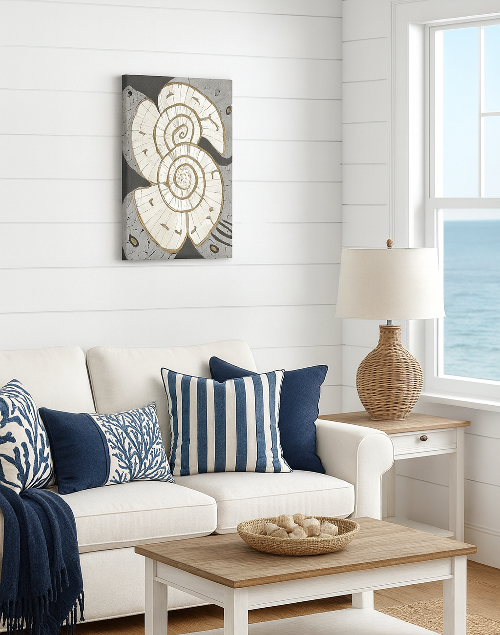 Nautilus Ammonite Abstract Painting Original Coastal Wall Art Ocean Inspired Home Decor