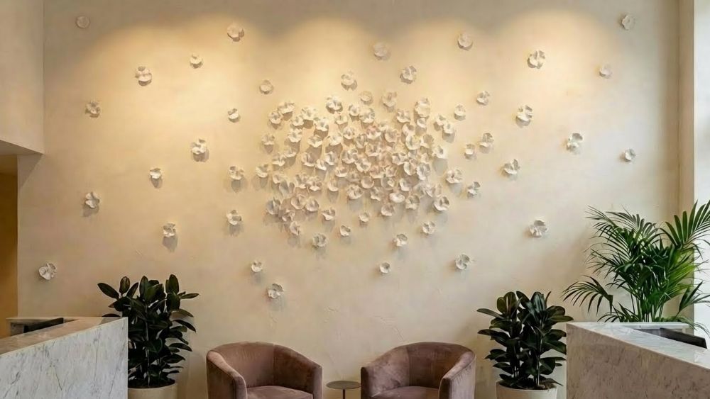 Dimensional Flower Wall Art Installation Art- Butterfly Pea Clay Sculptures - Image 6