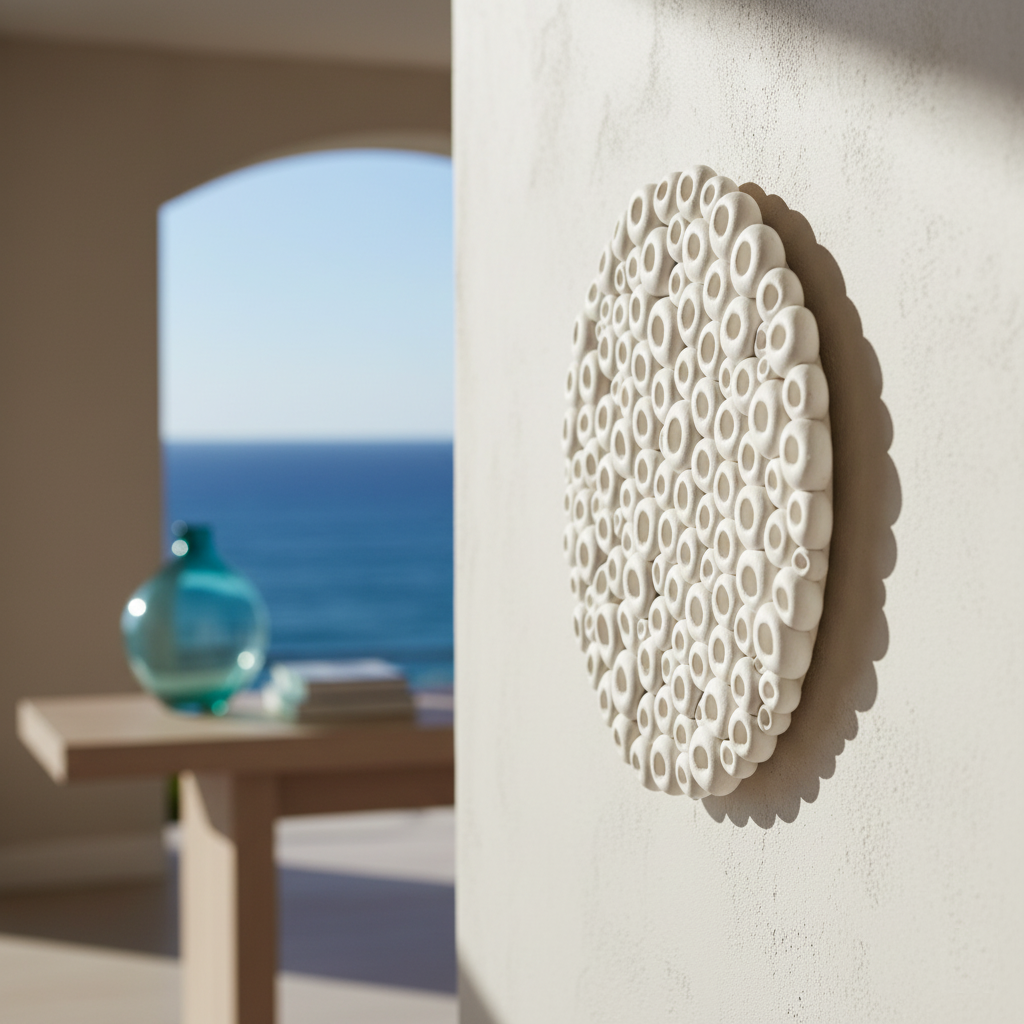 Minimalist Sea Texture Hand-Sculpted White Wall Sculpture Art - Modern Organic Coastal Decor - Image 5
