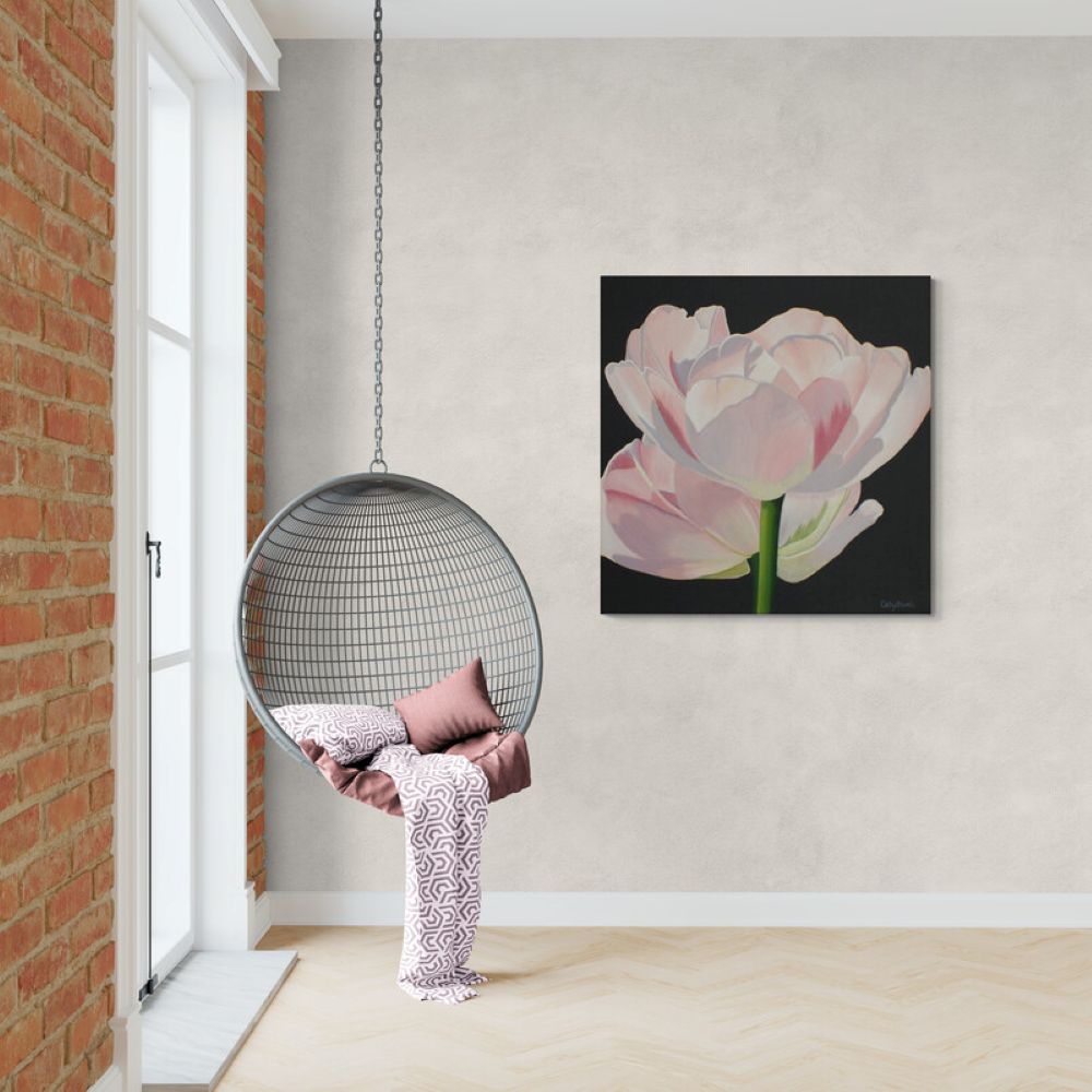 Original Pink Double Tulip Painting, Elegant Floral Wall Art on Canvas - Image 5