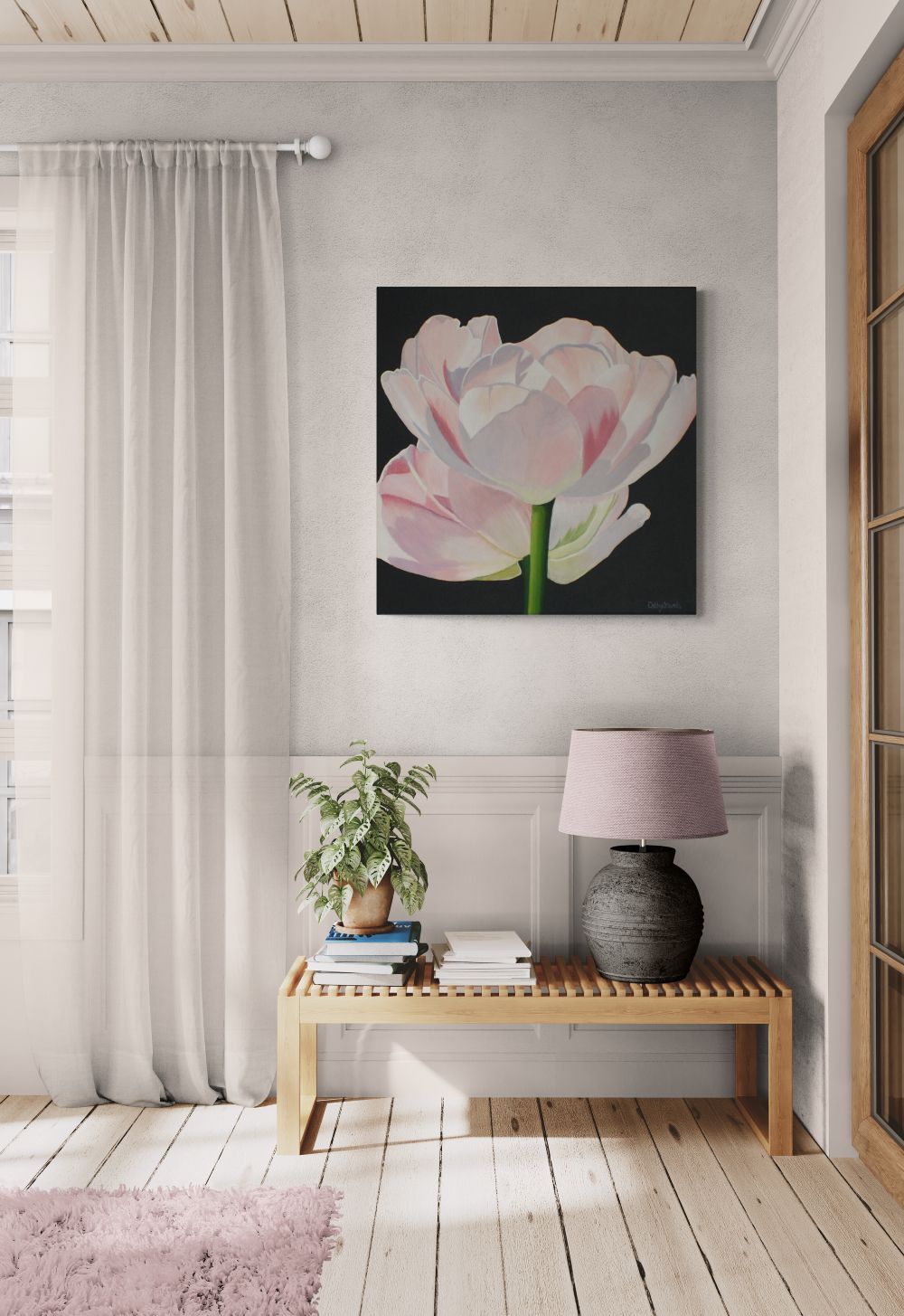 Original Pink Double Tulip Painting