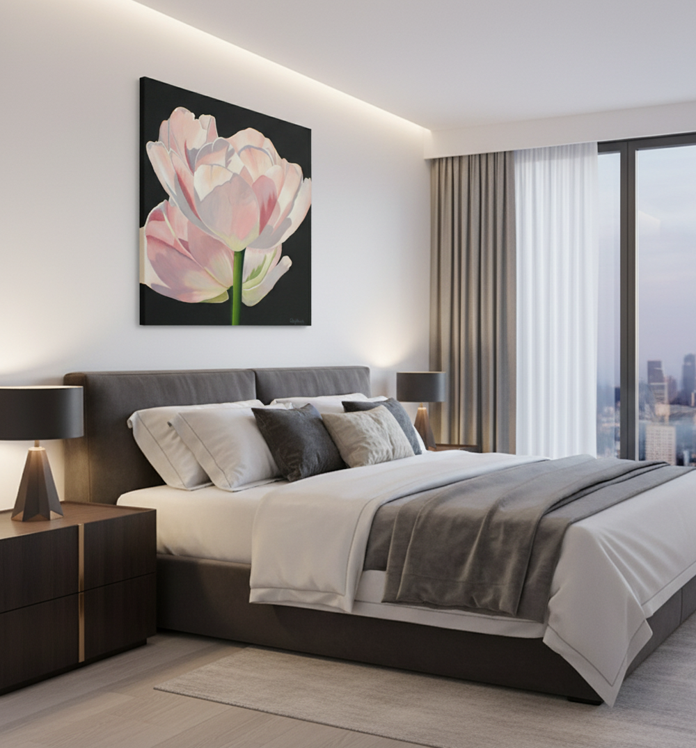 Original Pink Double Tulip Painting, Elegant Floral Wall Art on Canvas - Image 10