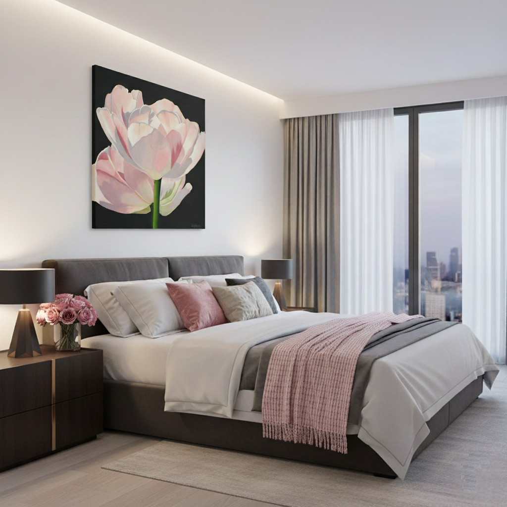 Original Pink Double Tulip Painting, Elegant Floral Wall Art on Canvas - Image 11