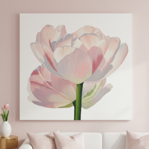 Original Pink Double Tulip Painting, Elegant Floral Wall Art on Canvas