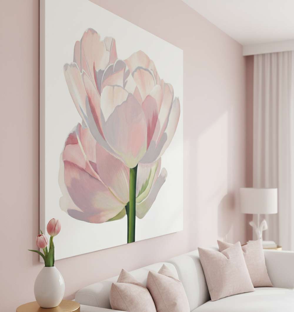 Original Pink Double Tulip Painting, Elegant Floral Wall Art on Canvas - Image 4